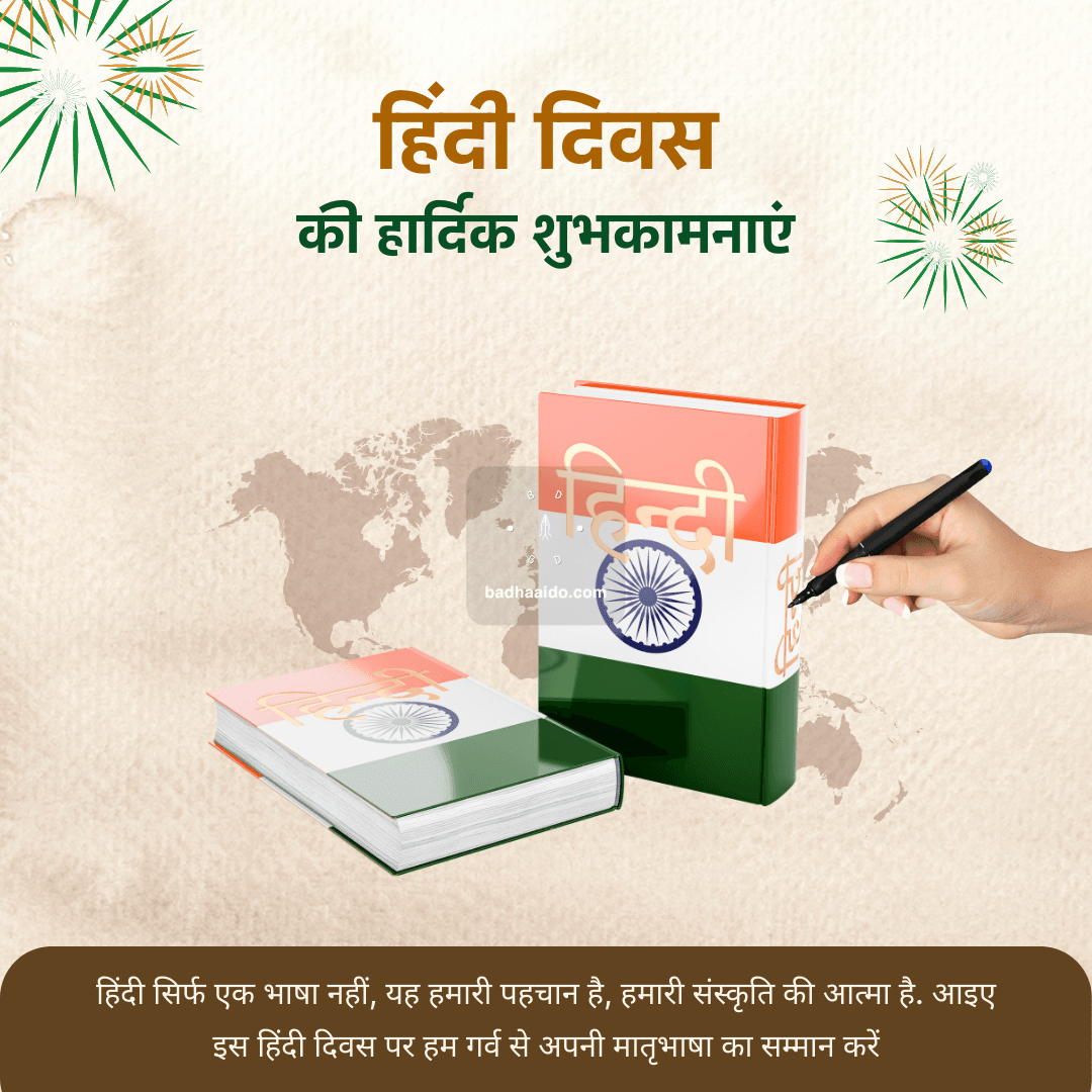 Happy Hindi Divas 2025 text design with Indian flag colors
