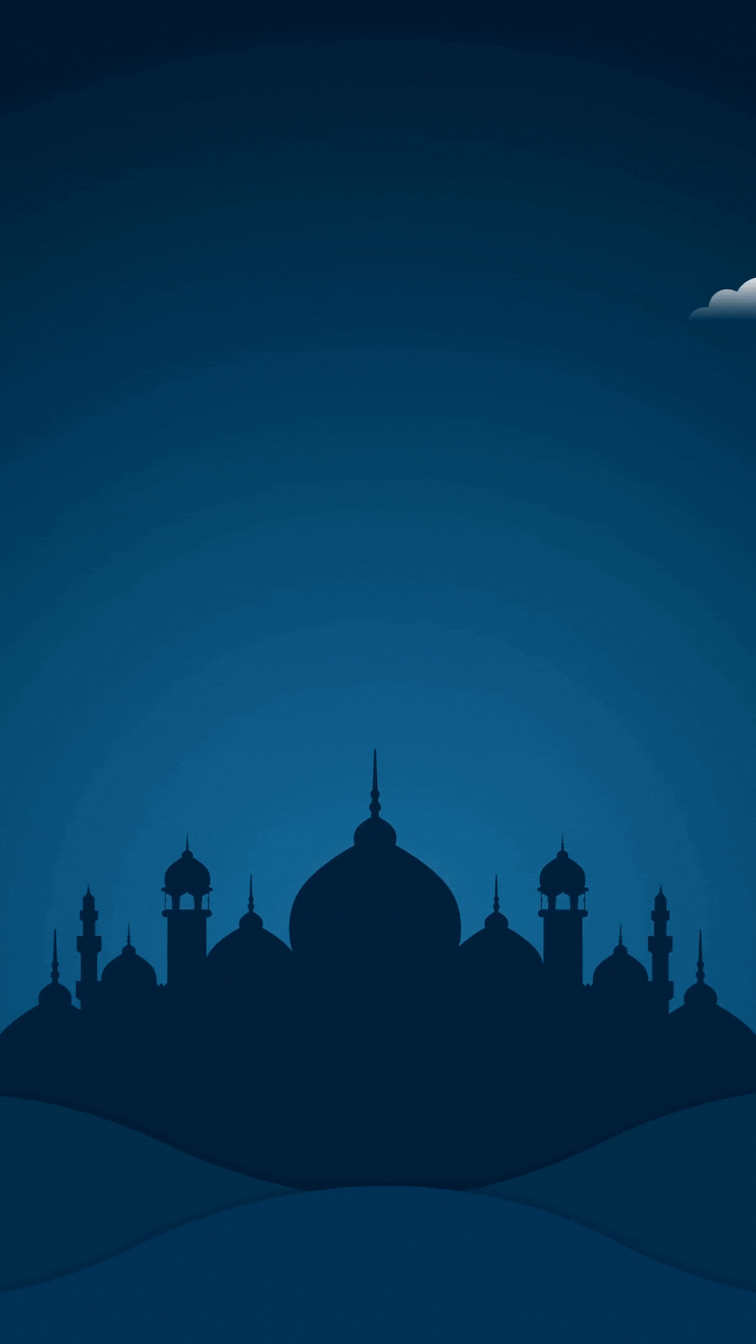 Happy Eid celebration with moon and mosque background, people greeting and exchanging gifts in traditional attire