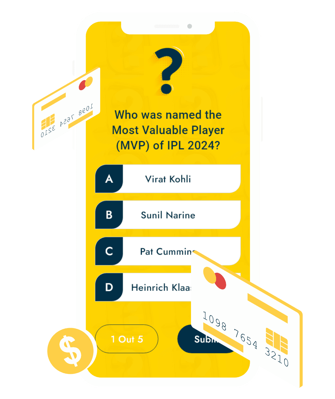 Exciting quiz competition banner with a vibrant background, a timer icon, a leaderboard, and a call-to-action to play and win