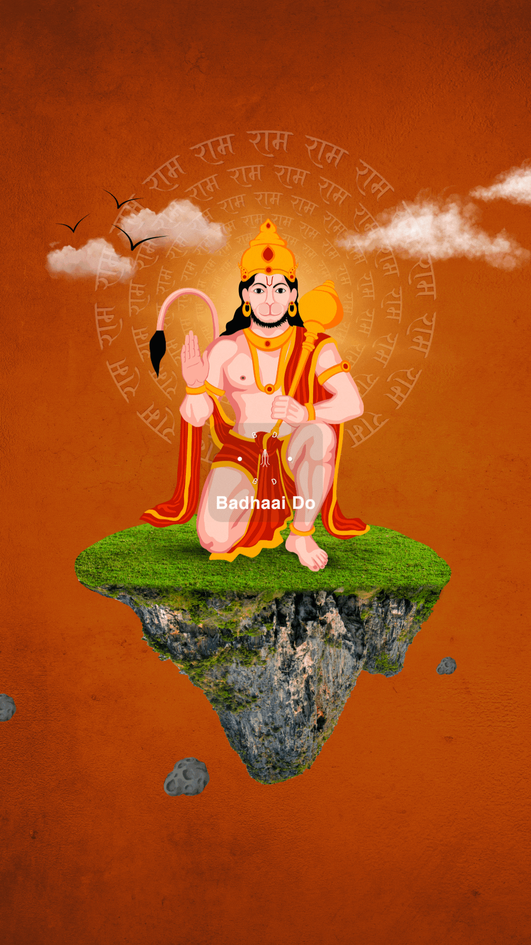 Bold Hanuman Jayanti thumbnail for social media posts featuring Hanuman Chalisa elements.