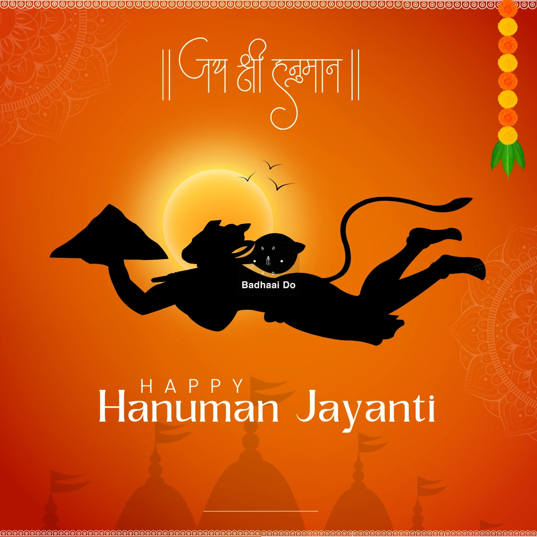 Spiritual Hanuman Jayanti thumbnail featuring Bajrang Bali in a blessing pose for festive greetings.