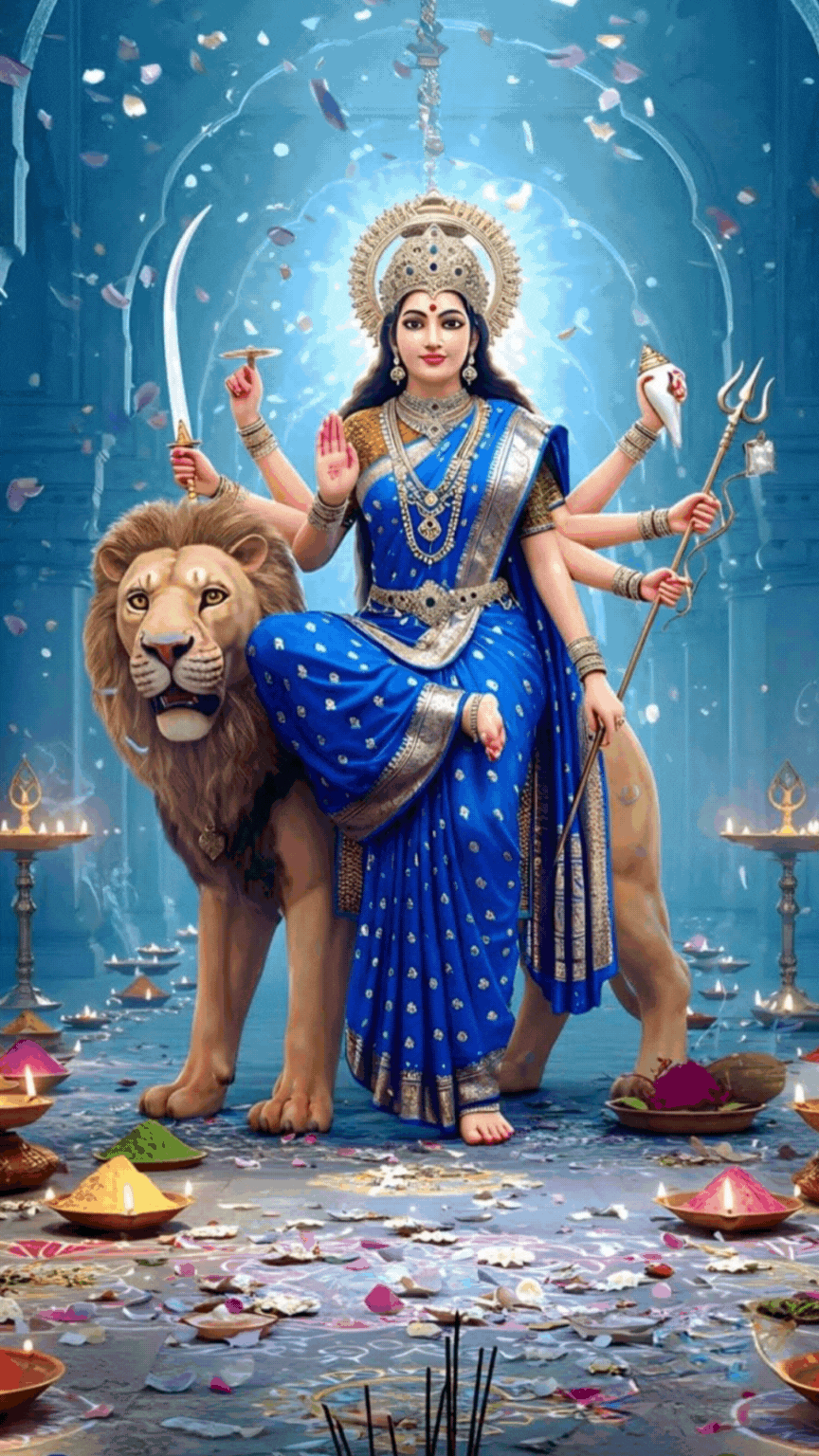 Mata Rani blessings on a peaceful Sunday morning with diya and flowers