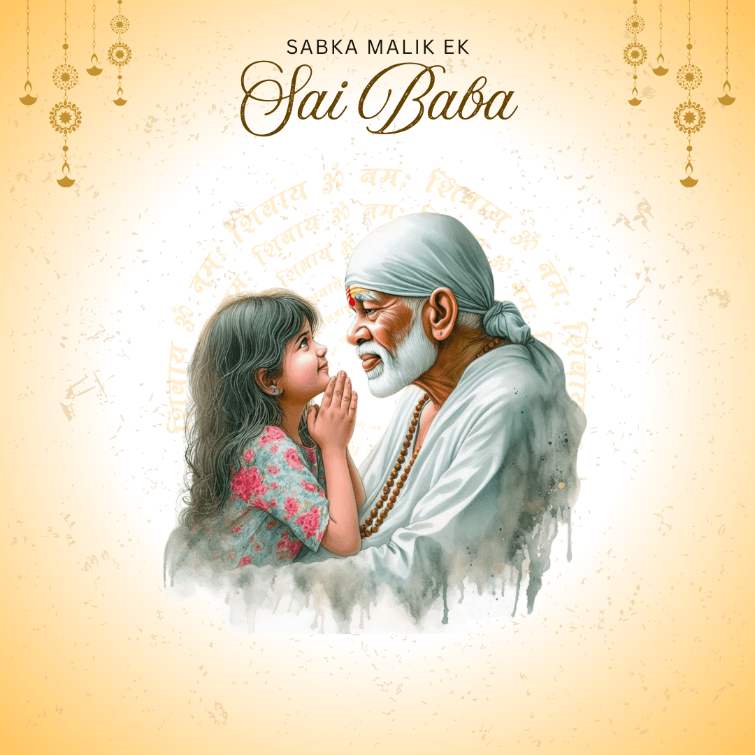 Om Sai Ram chant with Sai Baba blessing hands