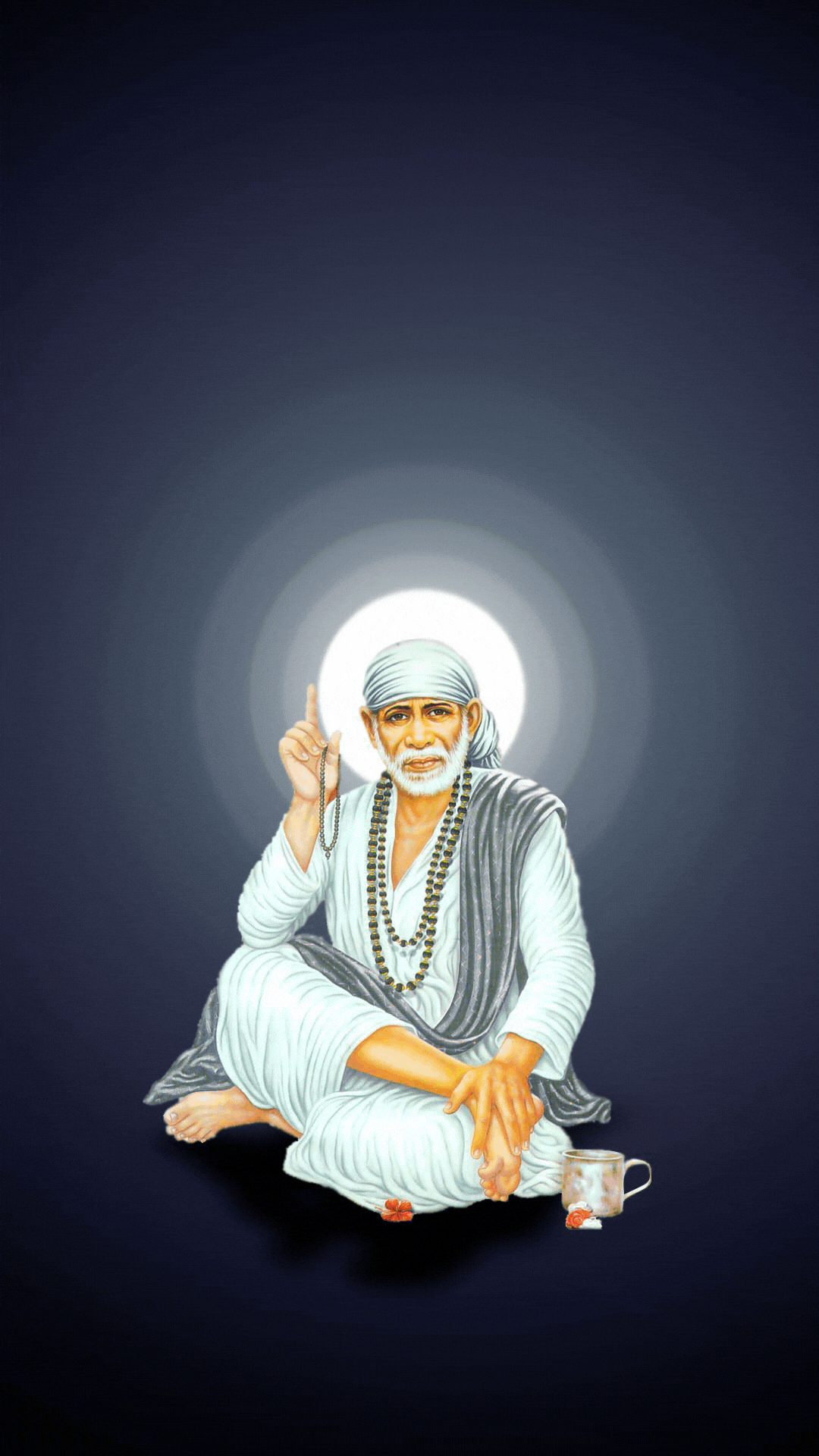 Om Sai Ram chant with Sai Baba blessing hands