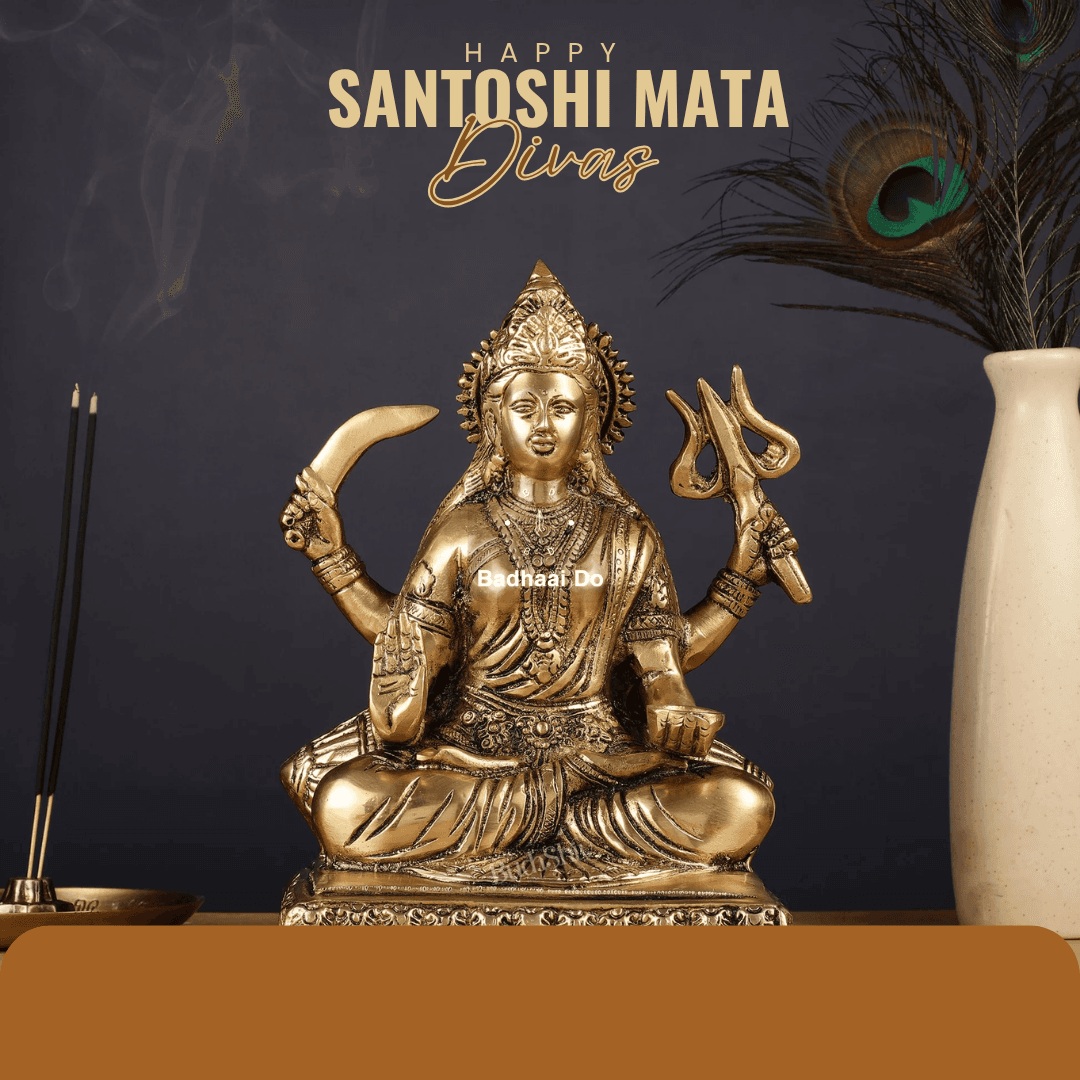 Devotees offering prayers and observing Santoshi Maa Vrat on Friday with gur-chana, diya, and devotion – seeking peace, prosperity, and blessings from Santoshi Mata.