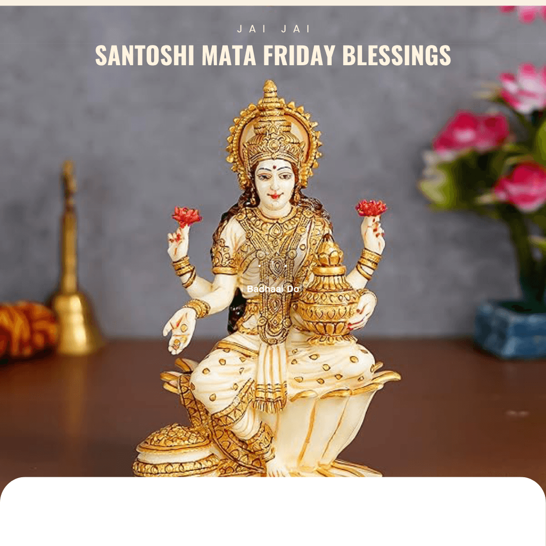 Devotees offering prayers and observing Santoshi Maa Vrat on Friday with gur-chana, diya, and devotion – seeking peace, prosperity, and blessings from Santoshi Mata.
