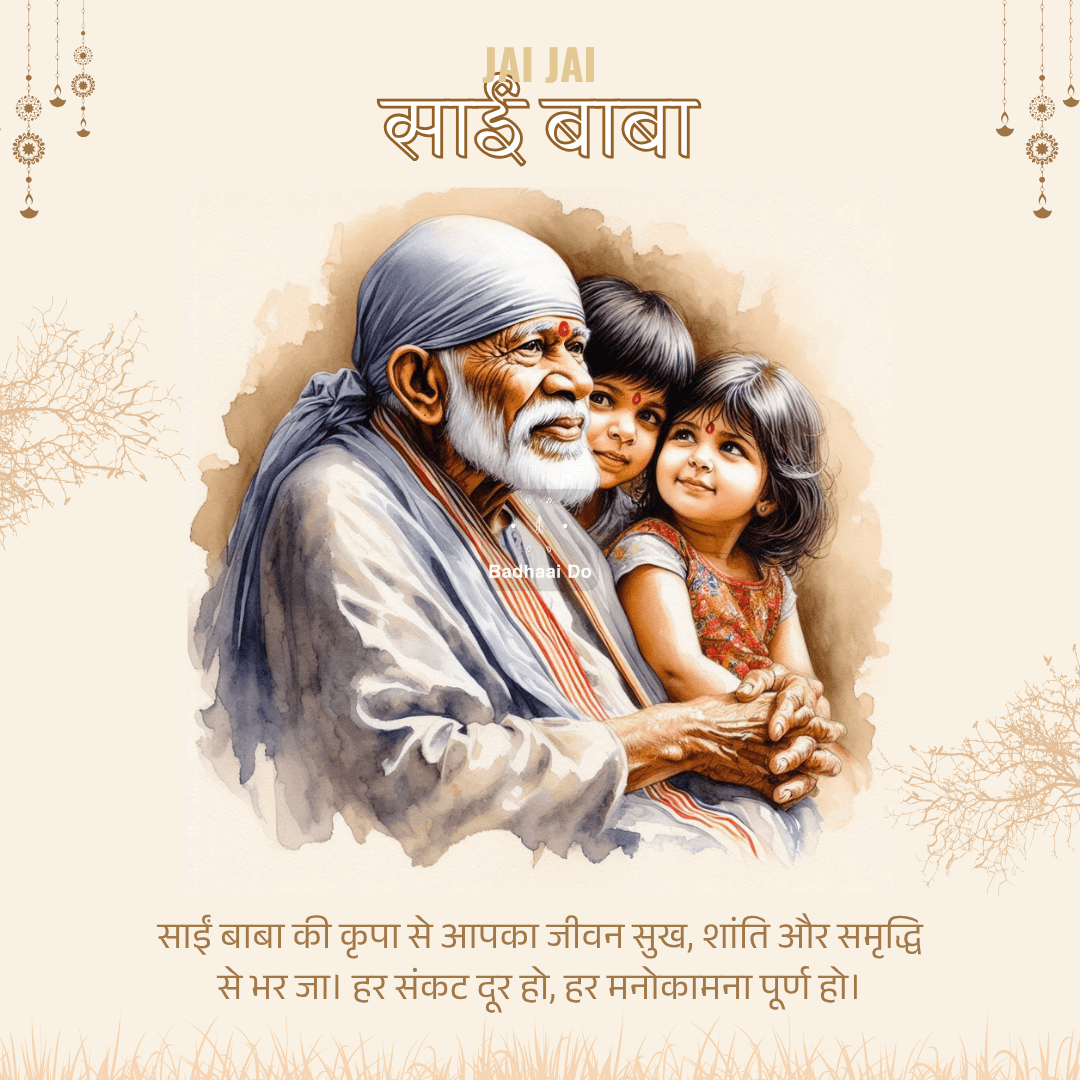 Om Sai Ram chant with Sai Baba blessing hands