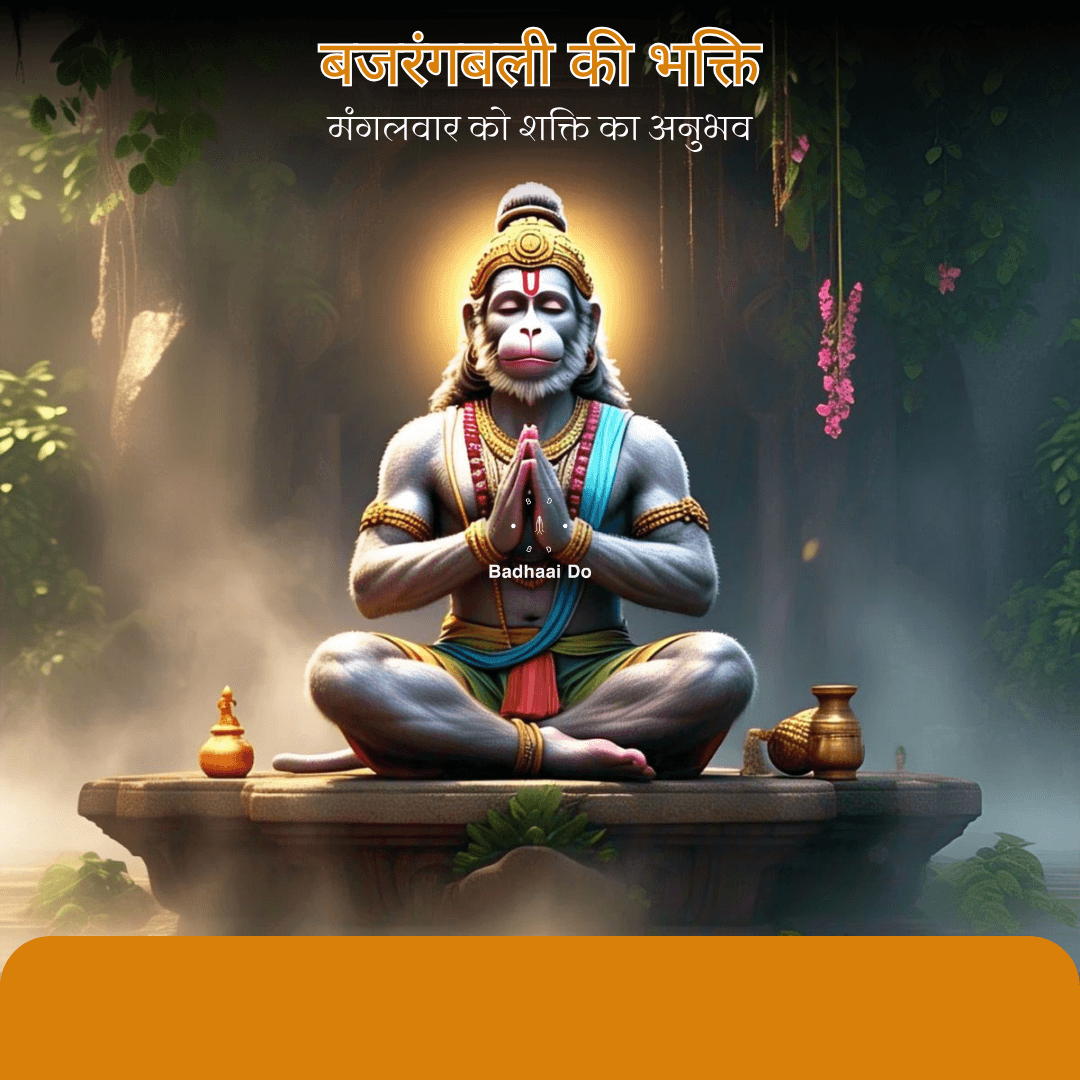 Devotional image of Lord Hanuman seated in meditation with glowing aura for Tuesday blessings