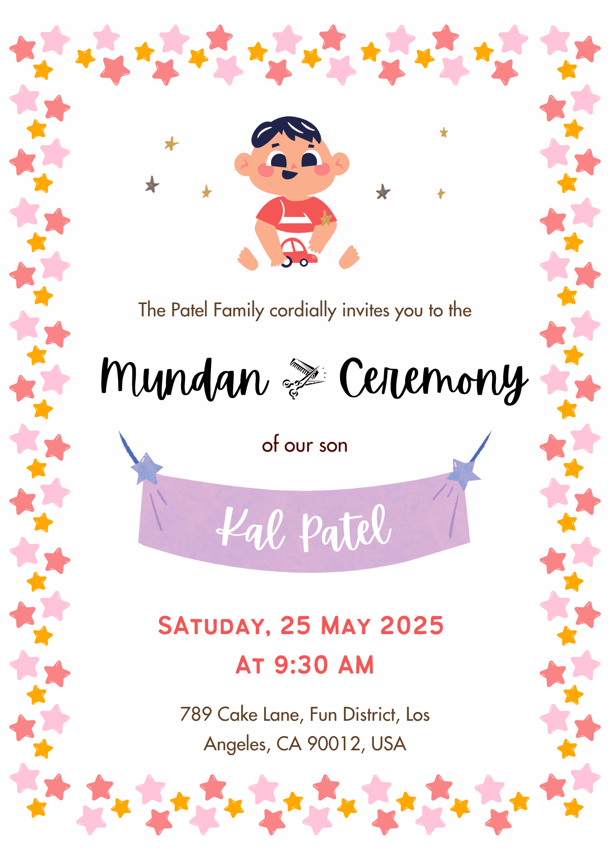 A joyful Hindu Mundan Ceremony featuring a baby’s first haircut with family blessings, traditional rituals, and sacred puja setup.