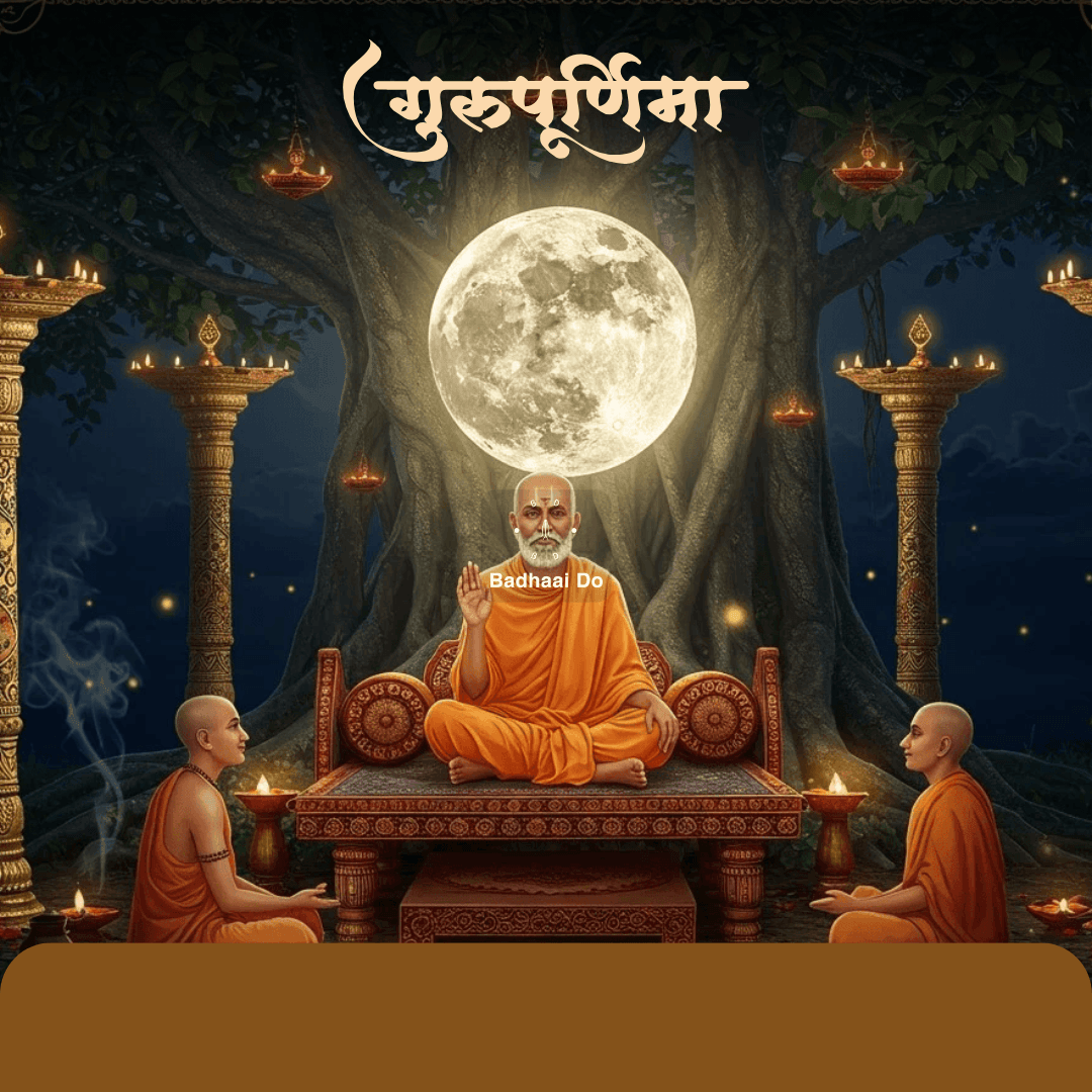 Illustration of a guru blessing a student on Guru Purnima