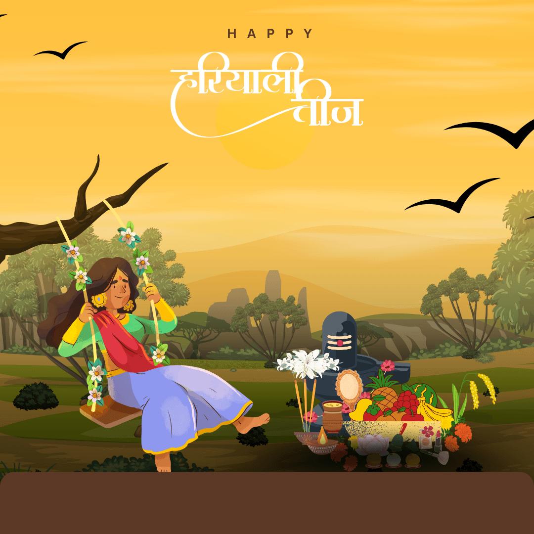 Hariyali Teej 2025 greeting with traditional Indian woman in green attire