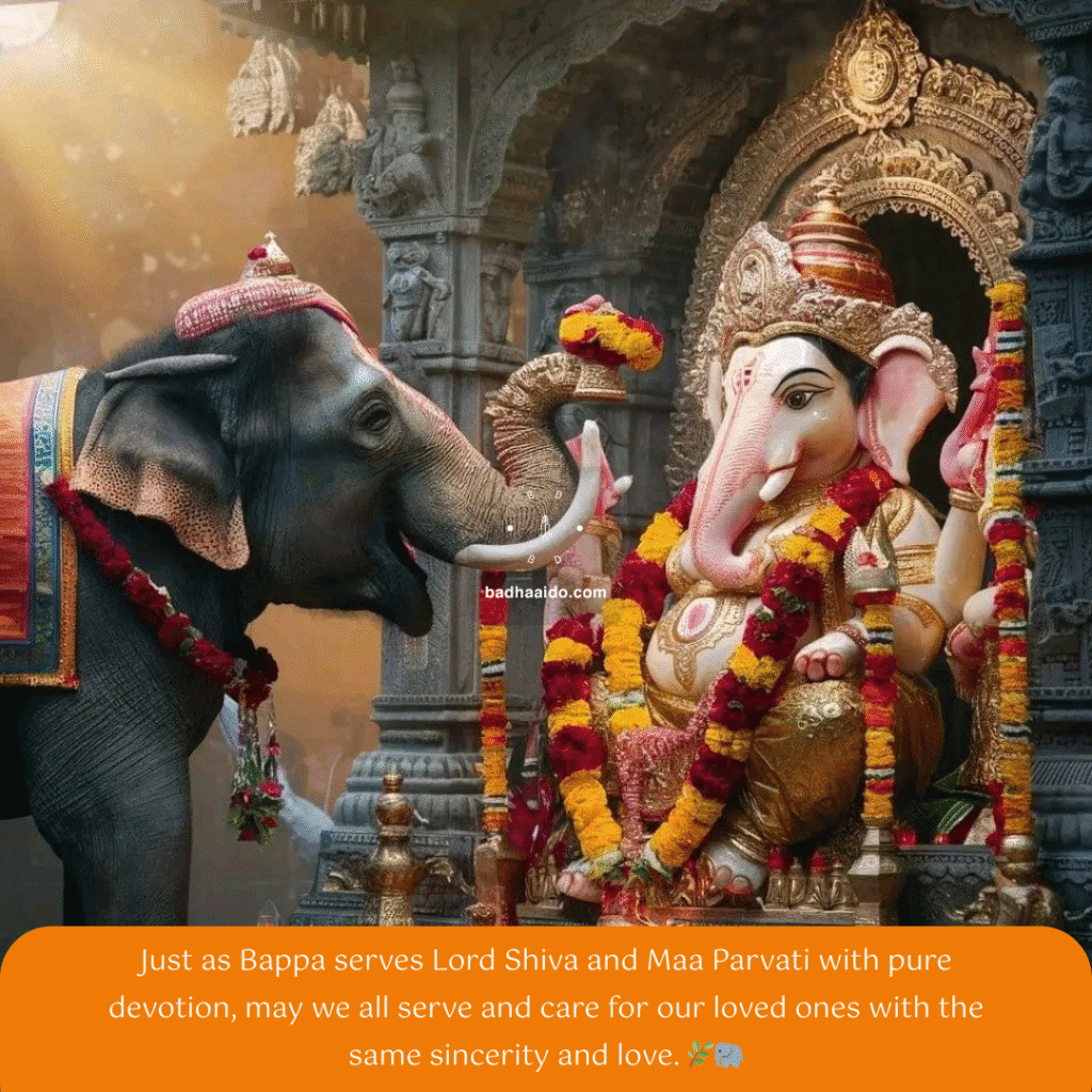 ganesh-chaturthi-inspirational-quote-2025 Colorful Ganpati Bappa photo with inspirational quote