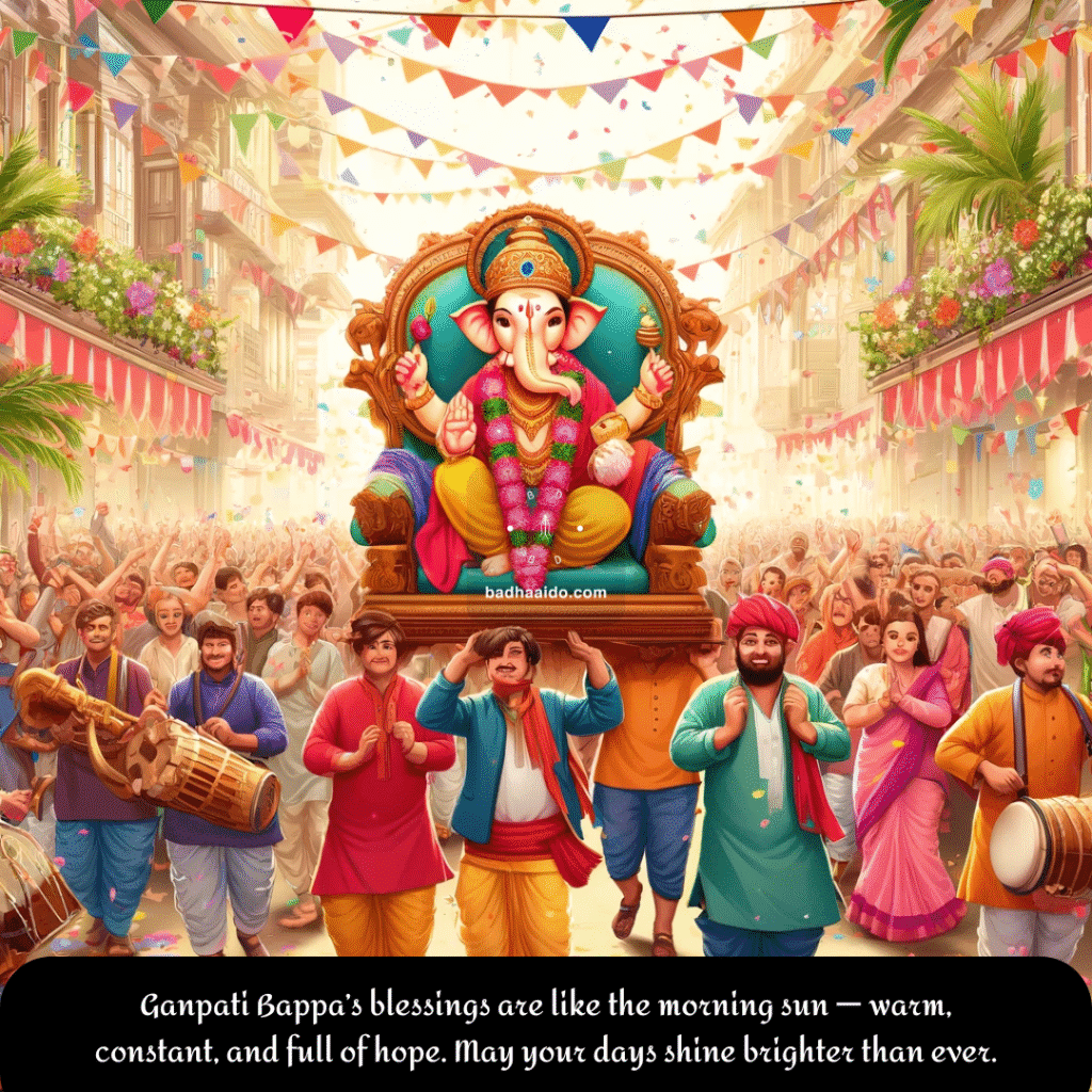 ganesh-chaturthi-2025-hindi-wishes Ganesh idol with Hindi blessings for Ganeshotsav 2025