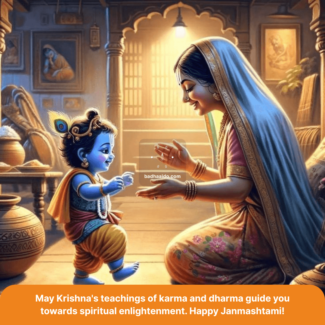 krishna-janmashtami-quotes-2025 aby Krishna with butter pot celebrating Janmashtami festival