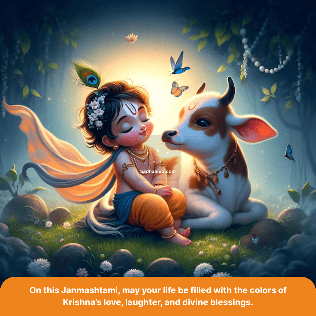 shri-krishna-birthday-celebration-2025 Lord Krishna lifting Govardhan Hill with villagers and cows