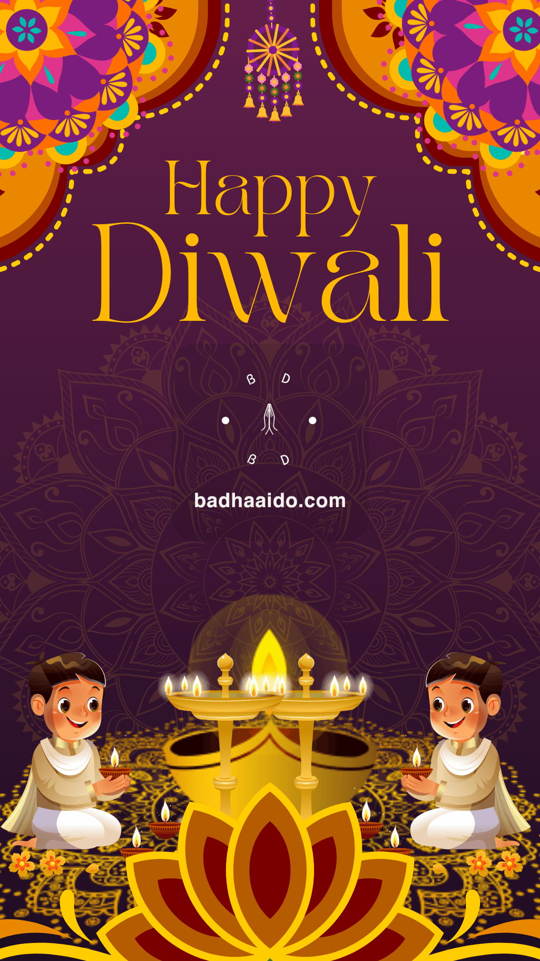 Gold and Purple Illustrative Happy Diwali 2025 Whatsapp Status