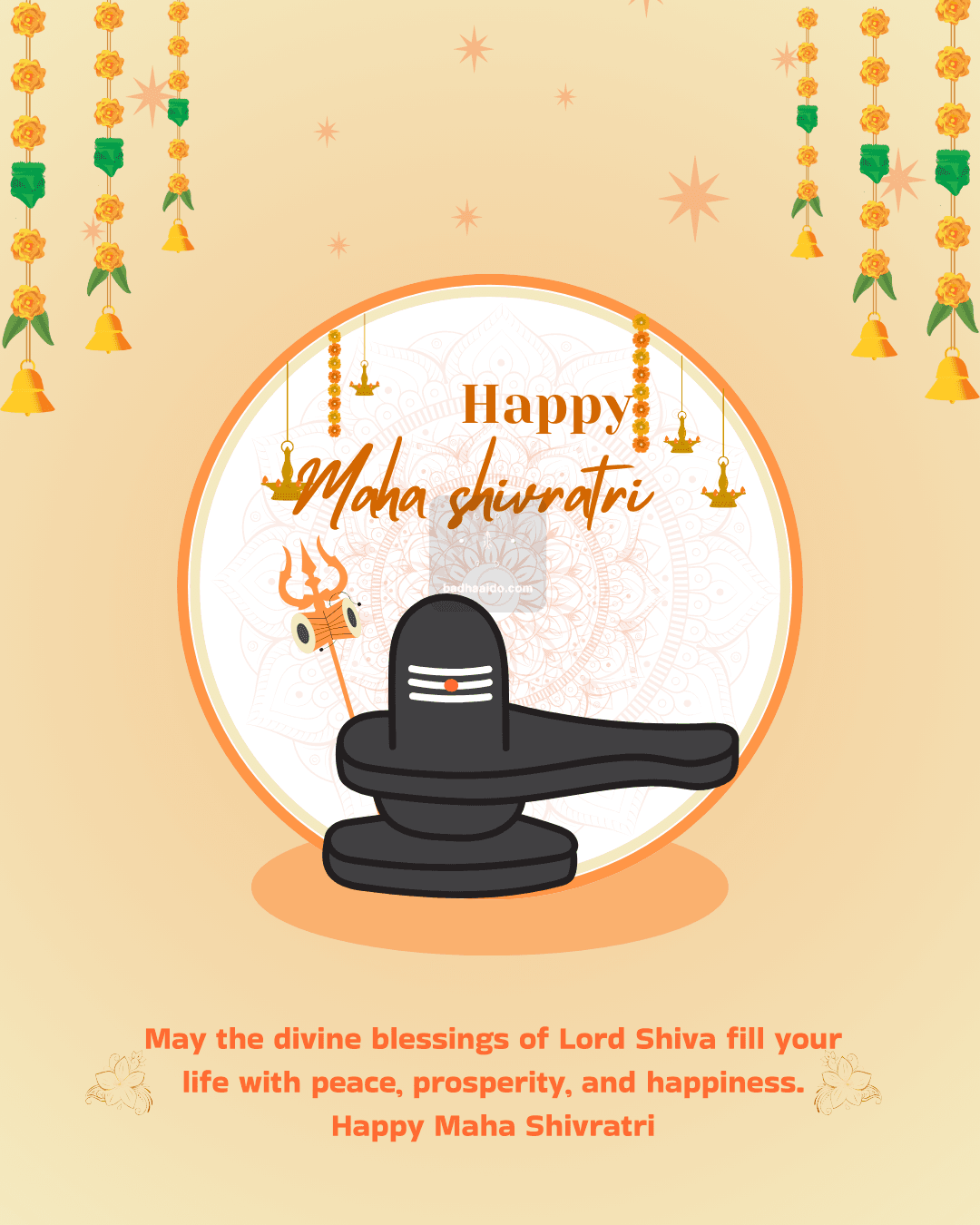 Minimal Maha Shivratri post with traditional Hindu symbols